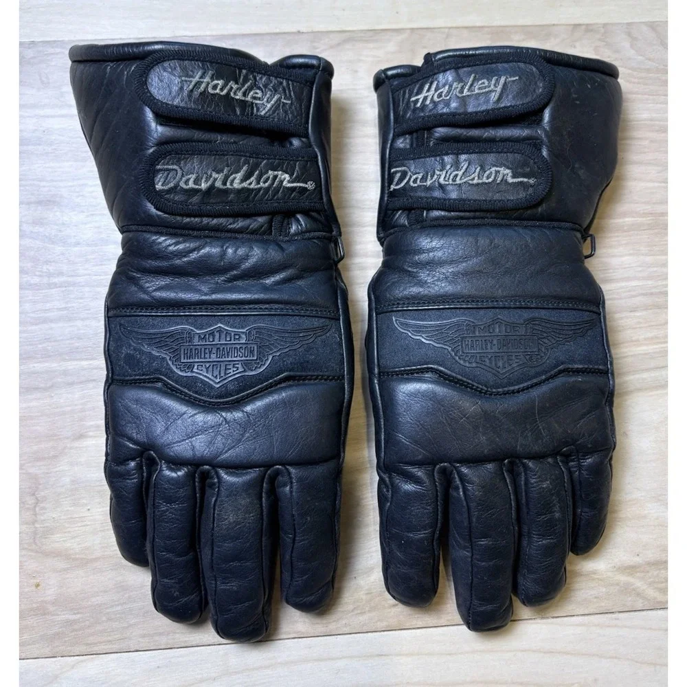 Harley Davidson Leather Motorcycle Gloves Black‎ Gauntlet Biker Moto Size XS